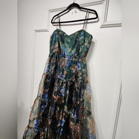 Lulus Exclusive Glamour Green Floral Organza Tiered Maxi Dress L Wedding Prom - Picture 8 of 10